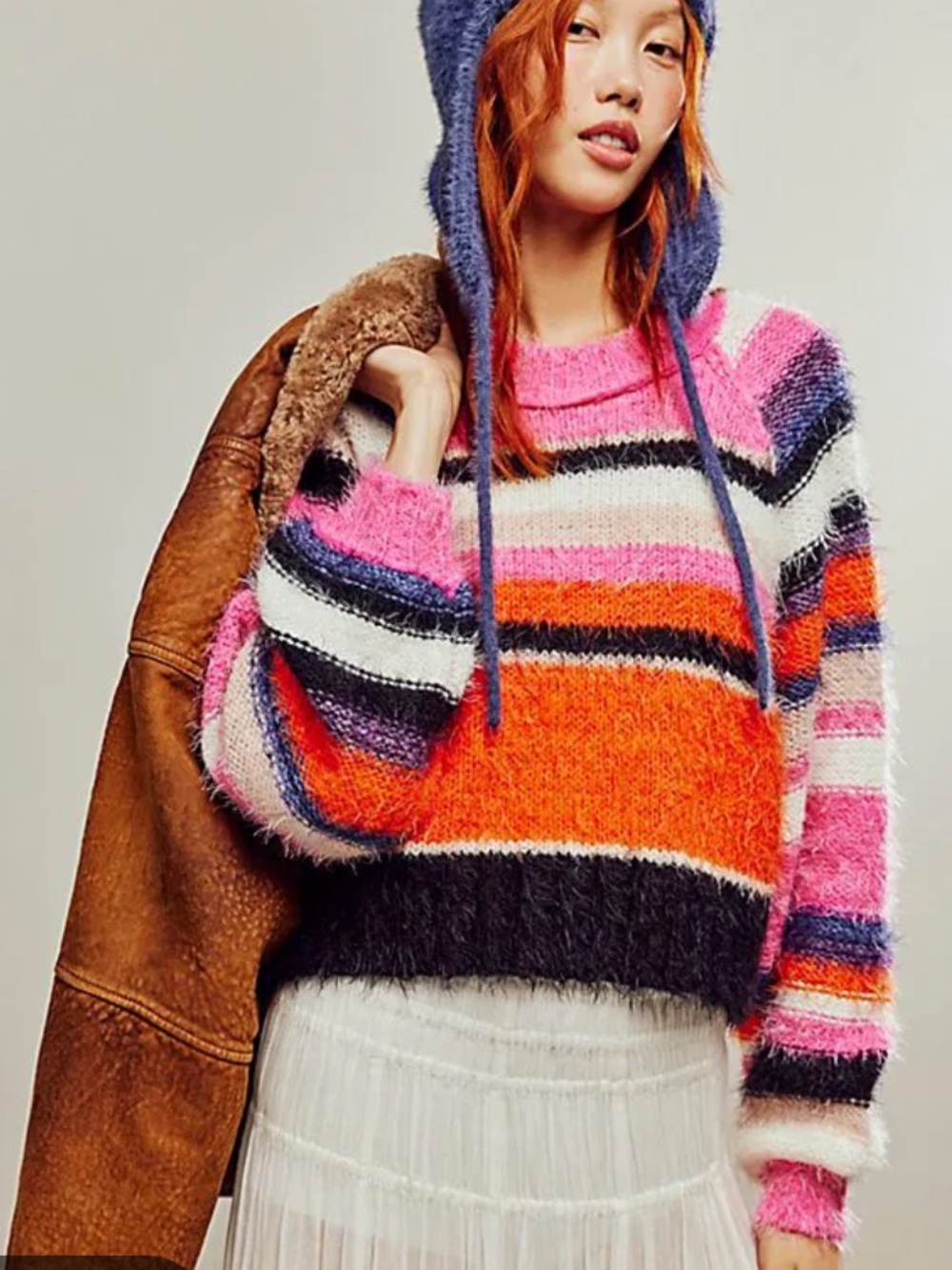 Free People Snowbird Fuzzy Striped Cropped Sweater Size XS EUC